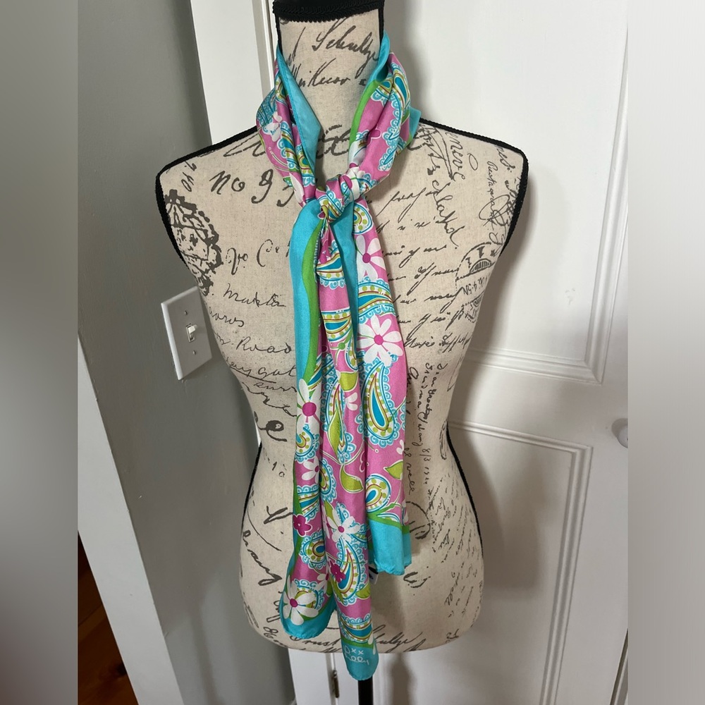 Lilly Pulitzer for Ford Breast Cancer Awareness Floral Paisley Print Silk Scarf.